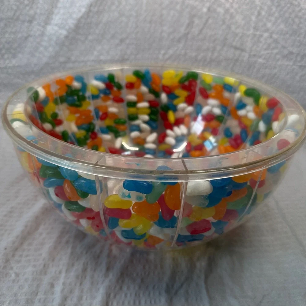 Lg Lucite Acrylic Serving/Mixing Candy Bowl w Jelly Beans Encased Inside! UniQue